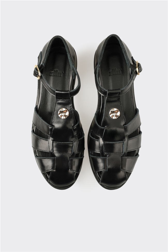 Siyah Deri Kadın Sandalet