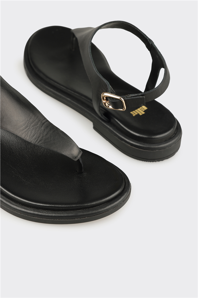 Siyah Deri Kadın Sandalet