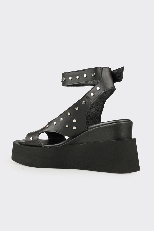 Siyah Deri Kadın Sandalet