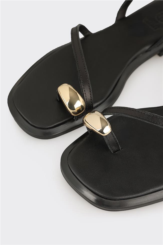 Siyah Deri Kadın Sandalet