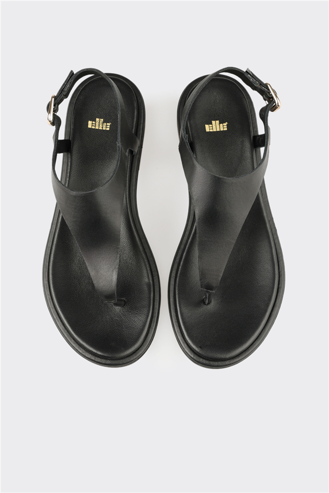 Siyah Deri Kadın Sandalet