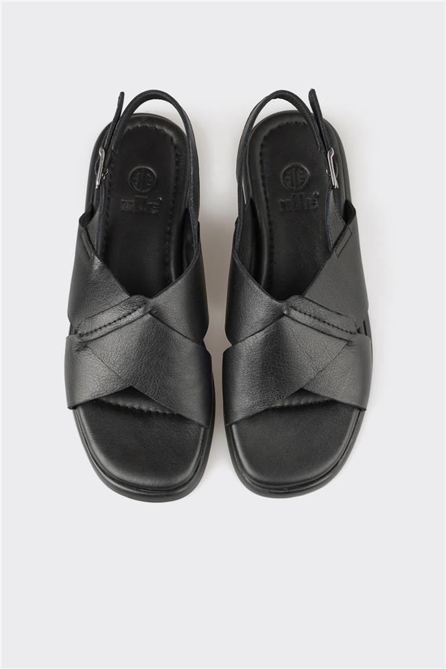 Siyah Deri Kadın Sandalet