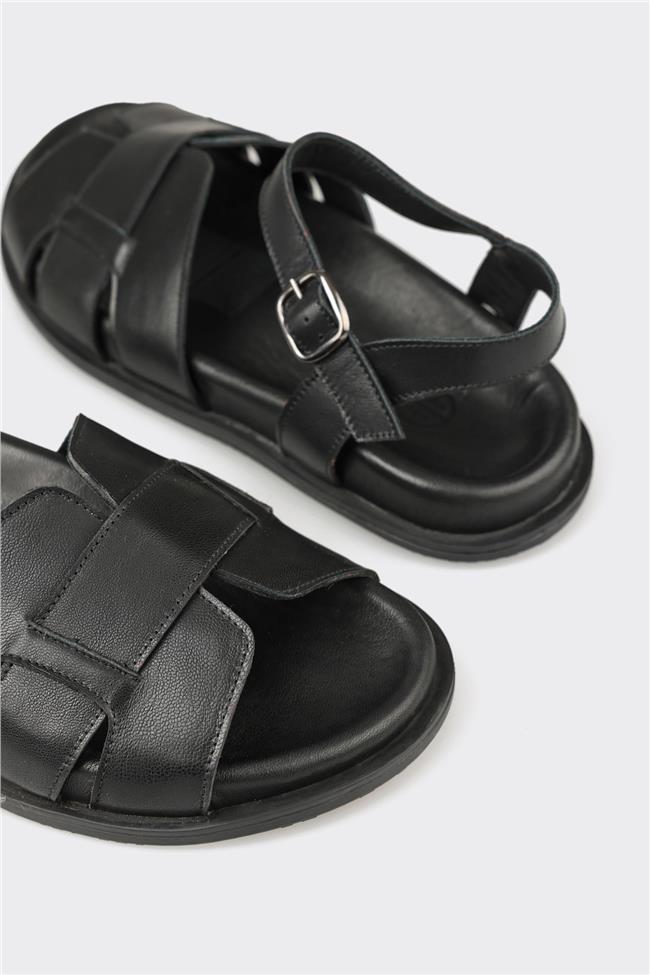 Siyah Deri Kadın Sandalet