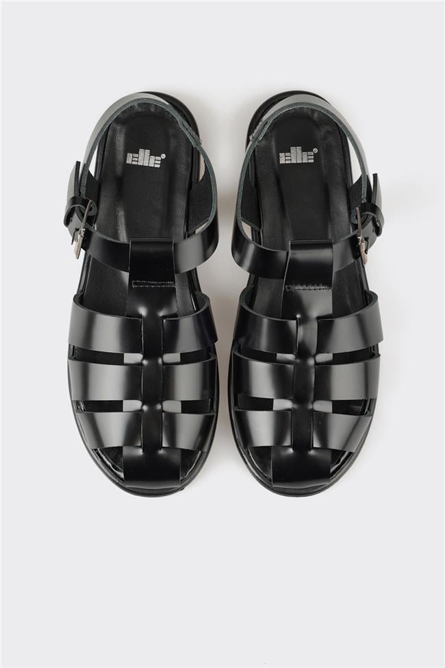 Siyah Deri Kadın Sandalet