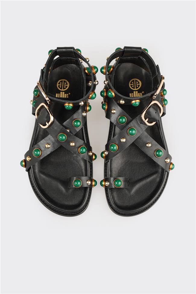 Siyah Deri Kadın Sandalet