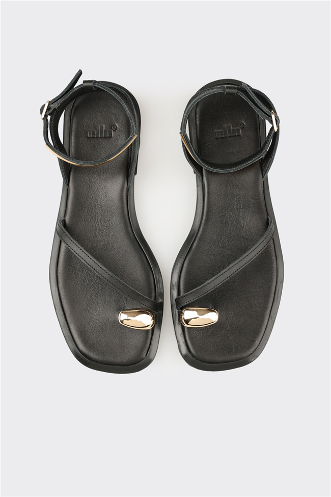 Siyah Deri Kadın Sandalet