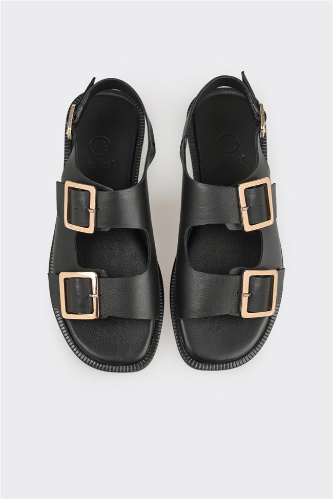 Siyah Deri Kadın Sandalet