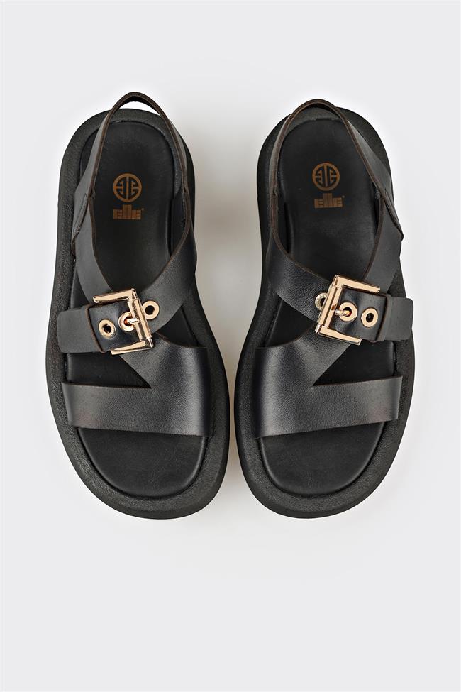 Siyah Deri Kadın Sandalet