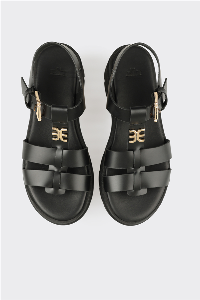 Siyah Deri Kadın Sandalet