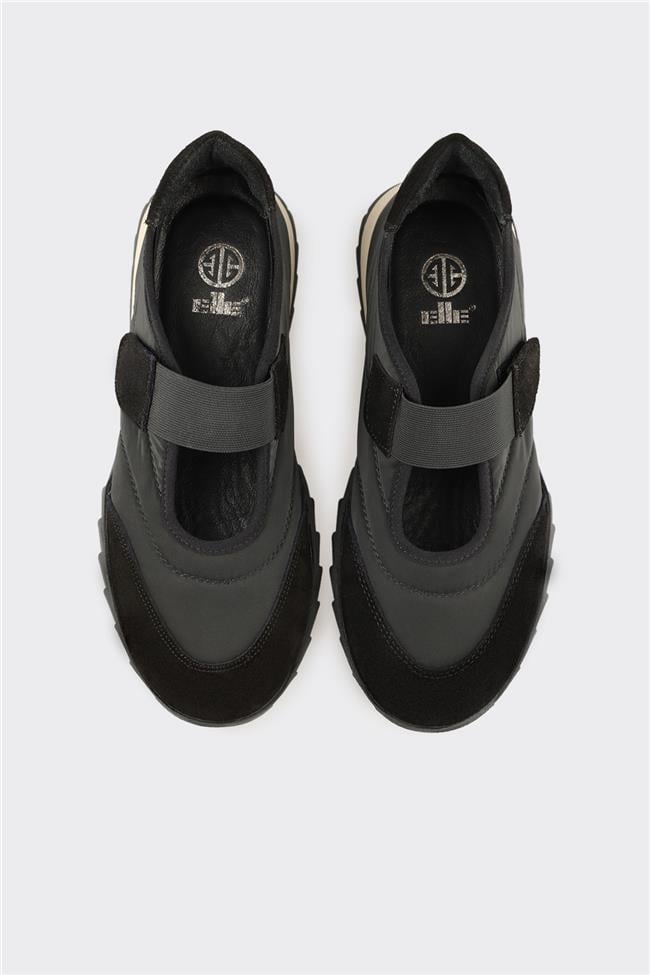 Siyah Deri Kadın Spor Ayakkabı