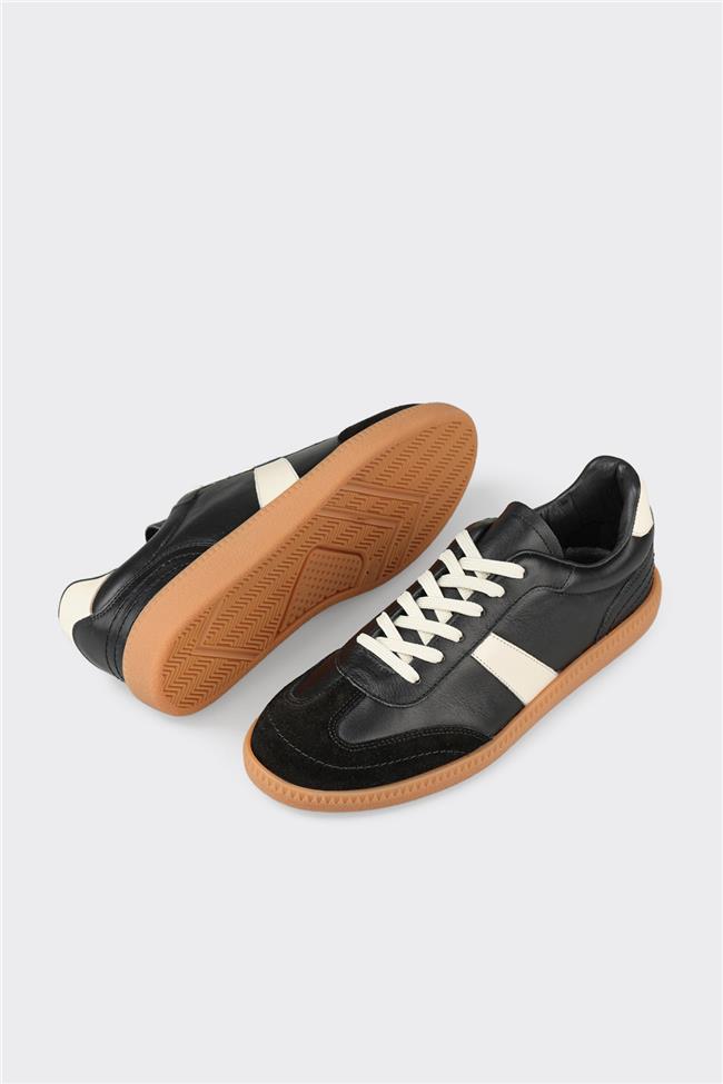 Siyah Deri Kadın Spor Ayakkabı