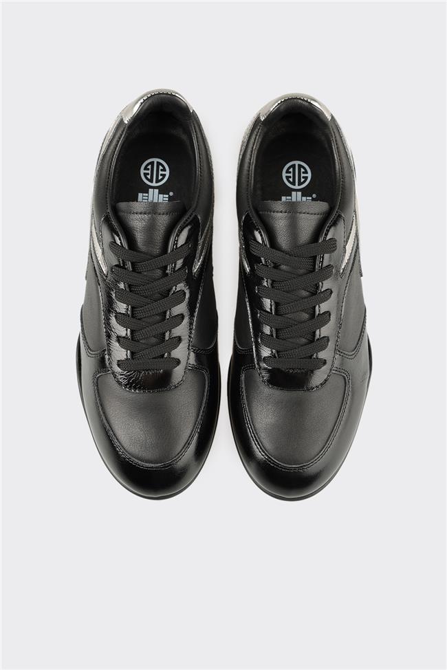 Siyah Deri Kadın Spor Ayakkabı