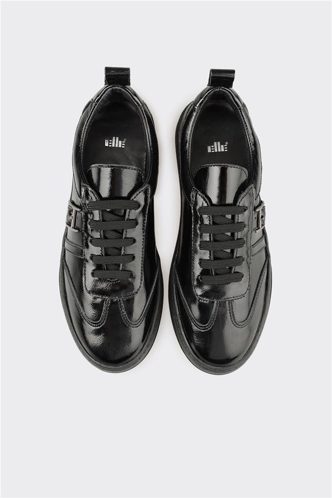 Siyah Deri Kadın Spor Ayakkabı