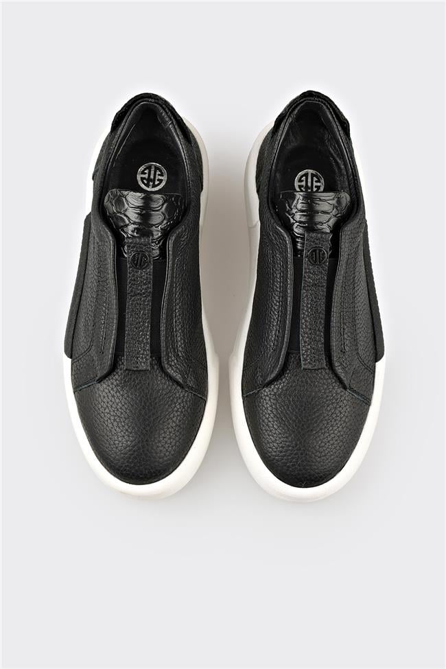 Siyah Deri Kadın Spor Ayakkabı