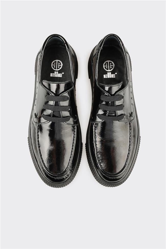 Siyah Deri Kadın Spor Ayakkabı