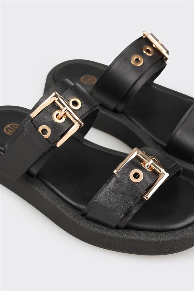 Siyah Deri Kadın Spor Terlik