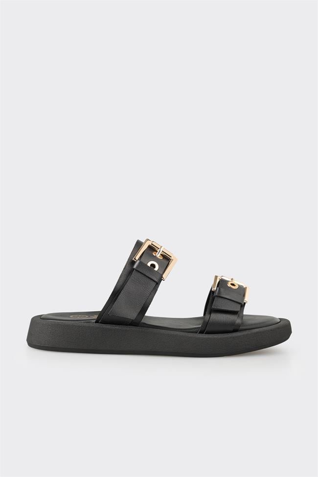 Siyah Deri Kadın Spor Terlik