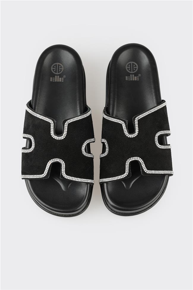 Siyah Deri Kadın Spor Terlik