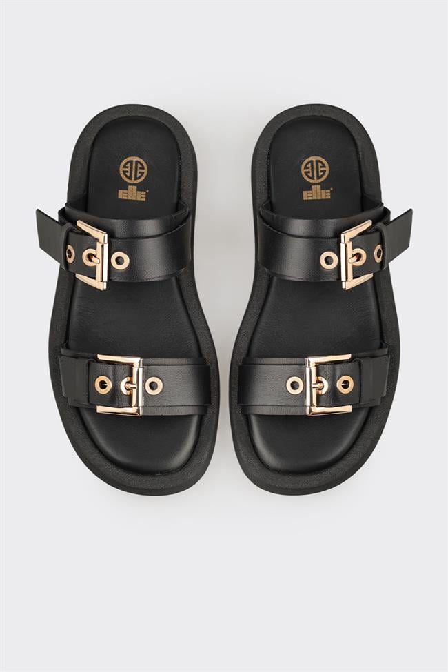 Siyah Deri Kadın Spor Terlik