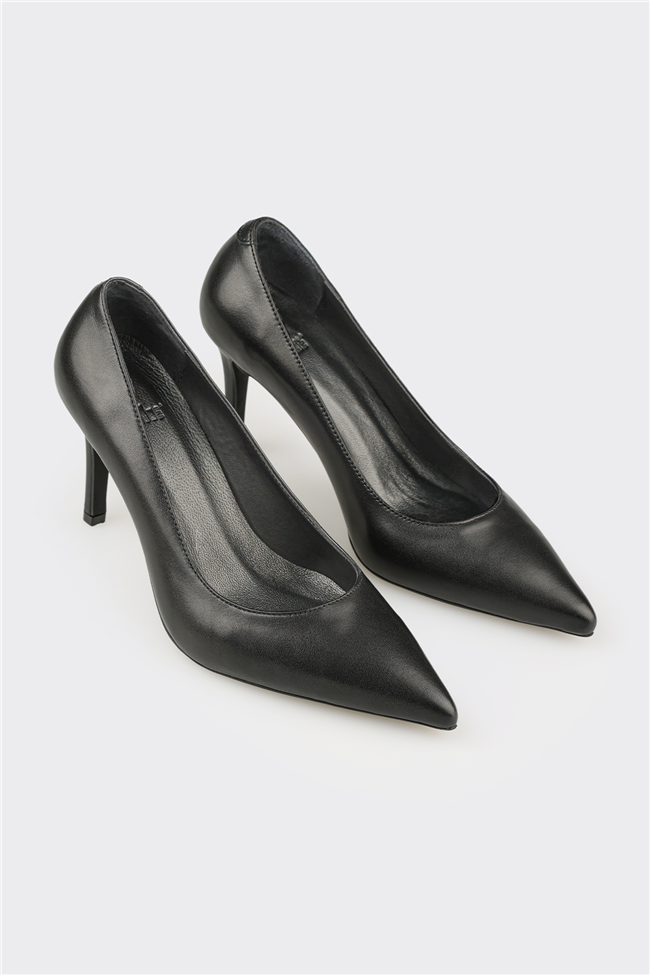 Siyah Deri Kadın Stiletto