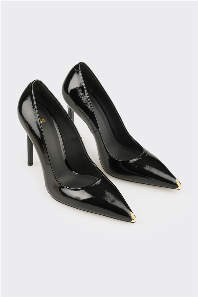 Siyah Deri Kadın Stiletto