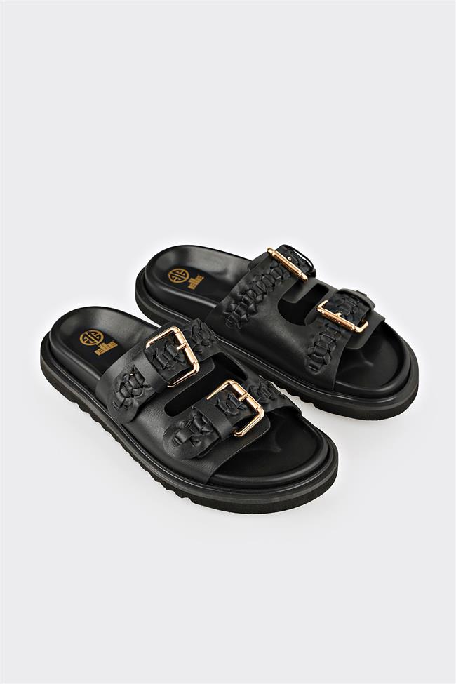 Siyah Deri Kadın Terlik