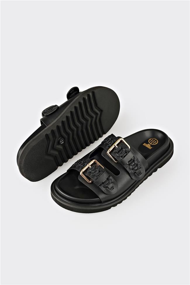 Siyah Deri Kadın Terlik