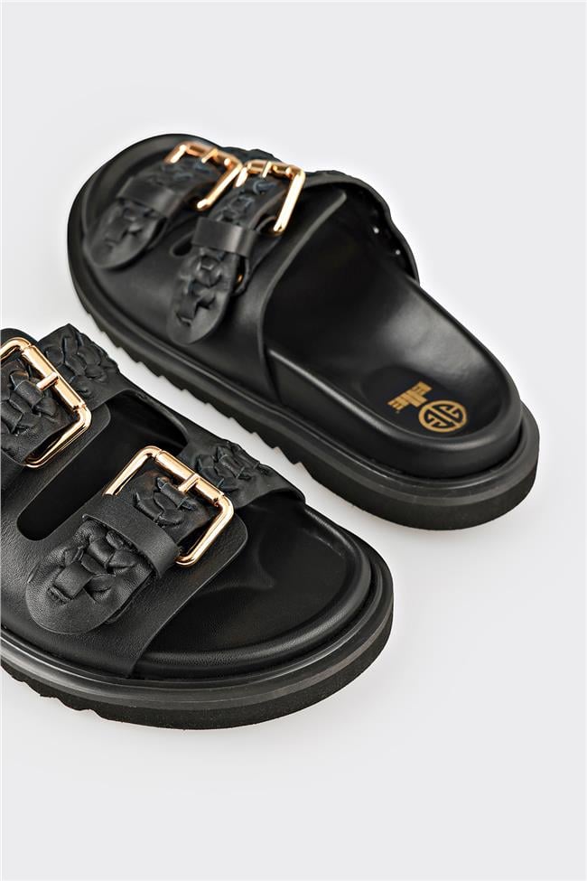 Siyah Deri Kadın Terlik