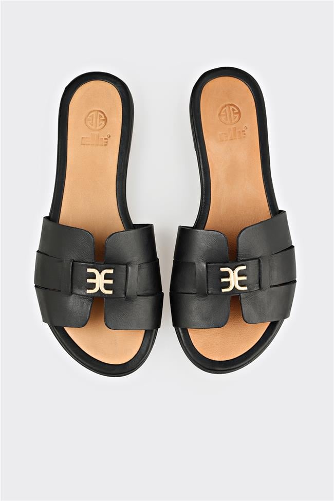 Siyah Deri Kadın Terlik