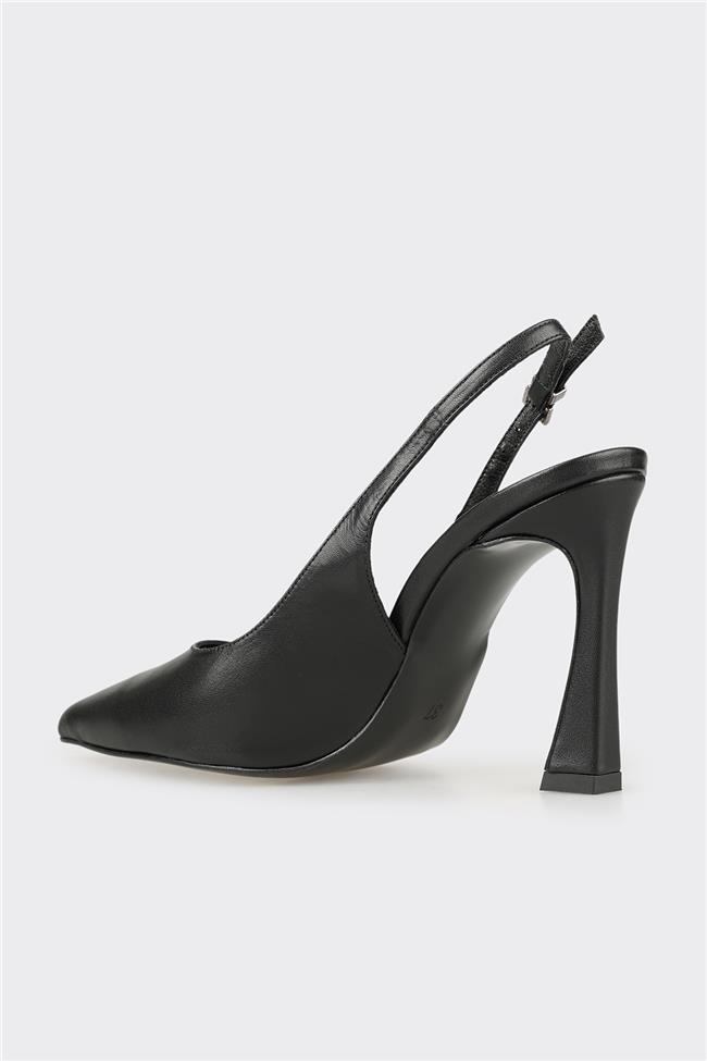 Siyah Deri Kadın Topuklu Ayakkabı