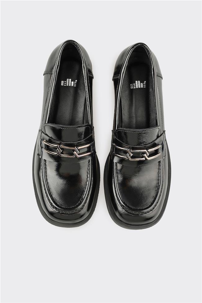 Siyah Deri Kadın Topuklu Ayakkabı