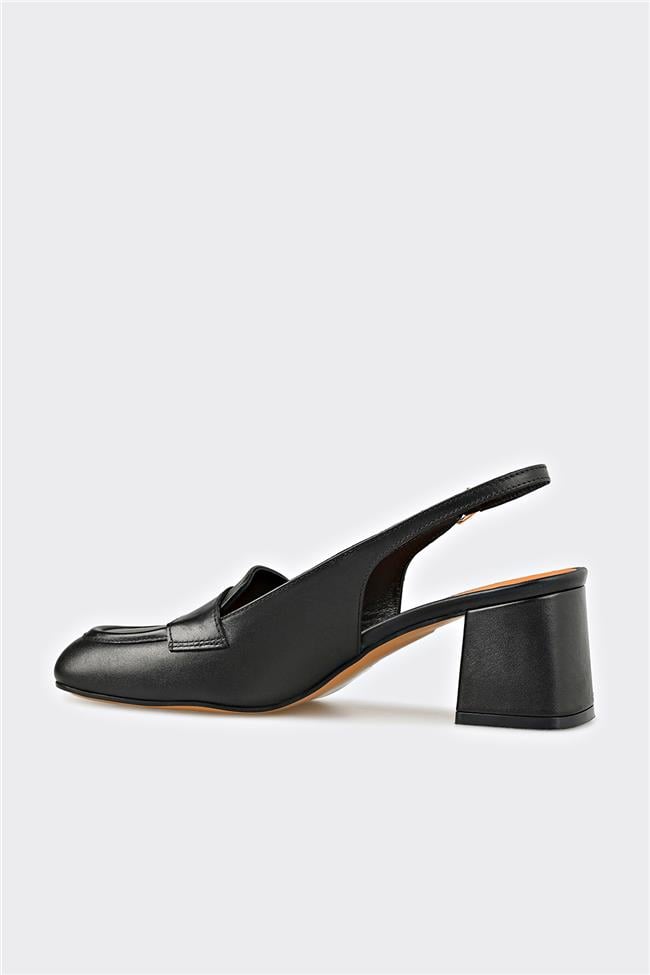 Siyah Deri Kadın Topuklu Ayakkabı