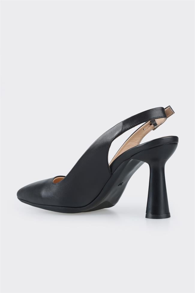 Siyah Deri Kadın Topuklu Ayakkabı