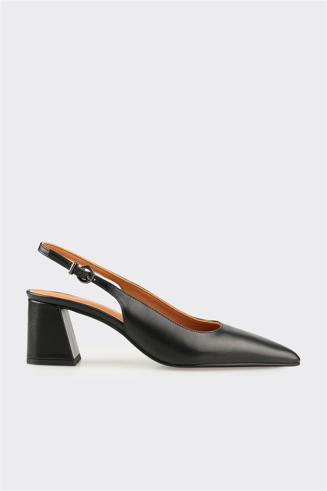 Siyah Deri Kadın Topuklu Ayakkabı