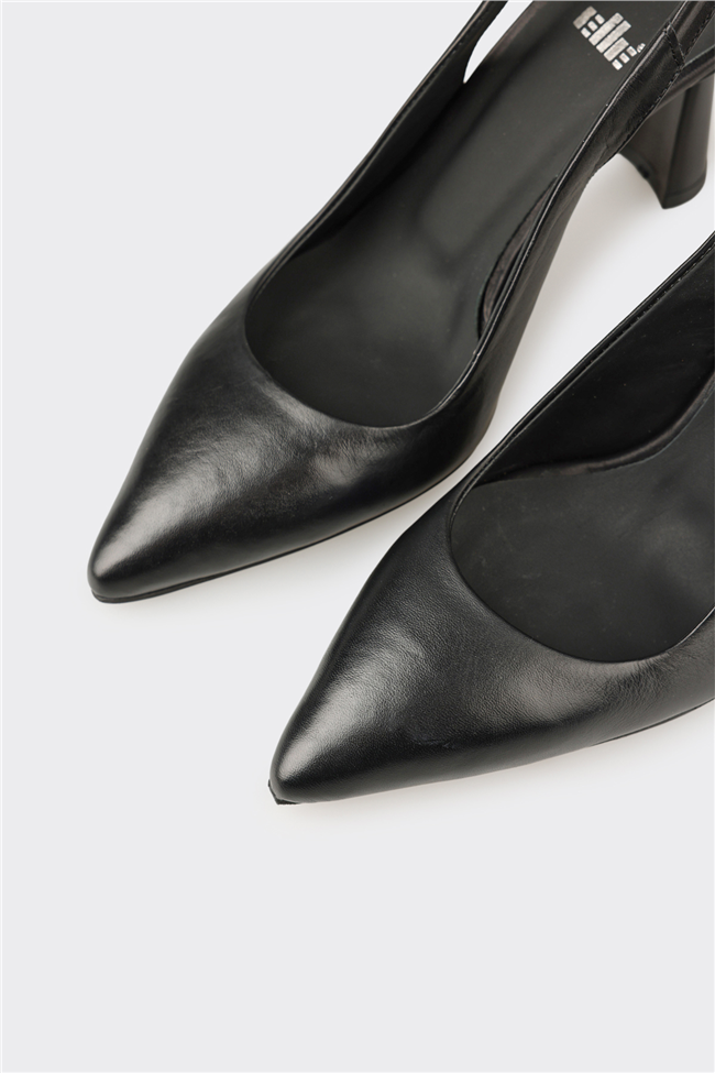 Siyah Deri Kadın Topuklu Ayakkabı