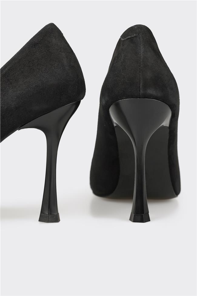 Siyah Deri Kadın Topuklu Ayakkabı