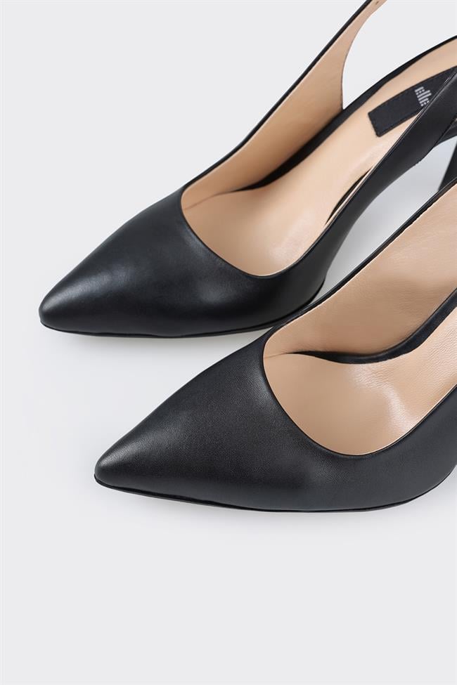 Siyah Deri Kadın Topuklu Ayakkabı