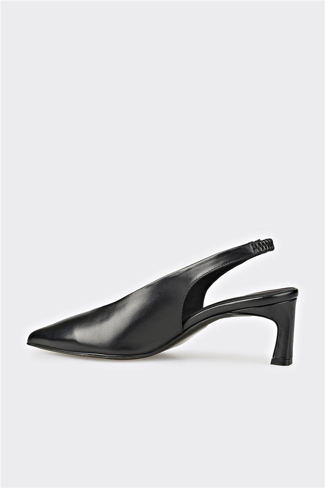 Siyah Deri Kadın Topuklu Ayakkabı