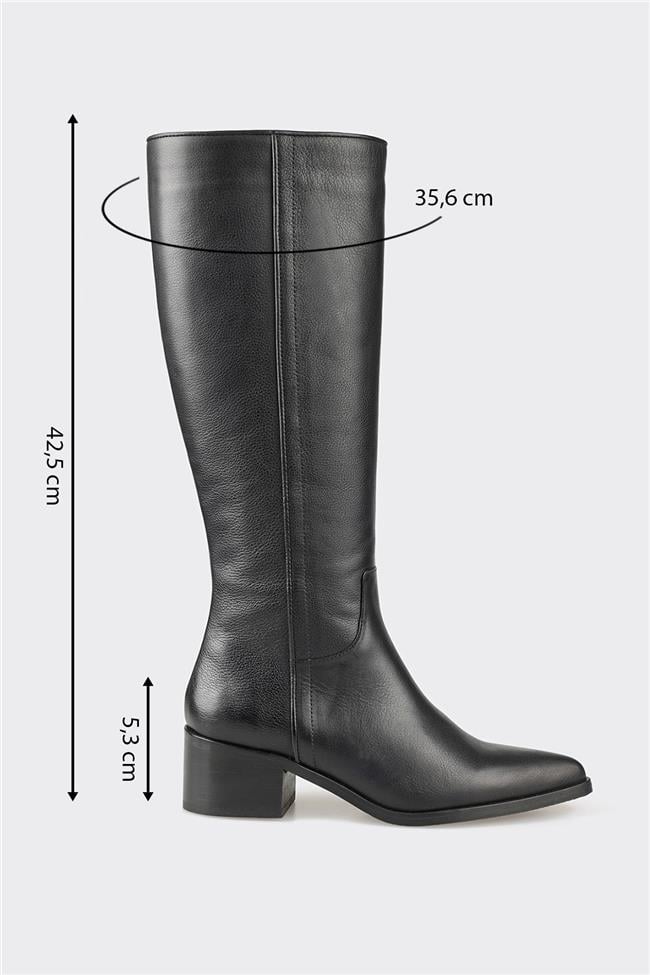 Siyah Deri Kadın Topuklu Çizme