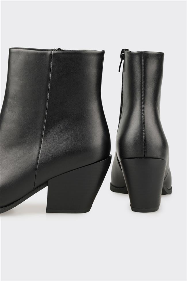 Siyah Deri Kadın Western Bot