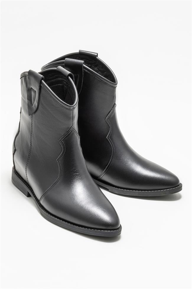 Siyah Deri Kadın Western Bot