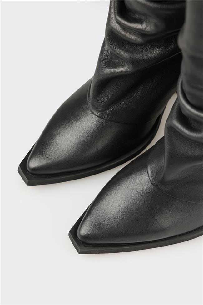 Siyah Deri Kadın Western Bot