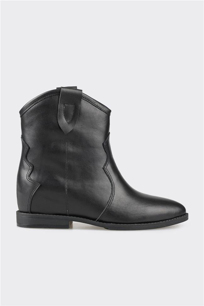 Siyah Deri Kadın Western Bot