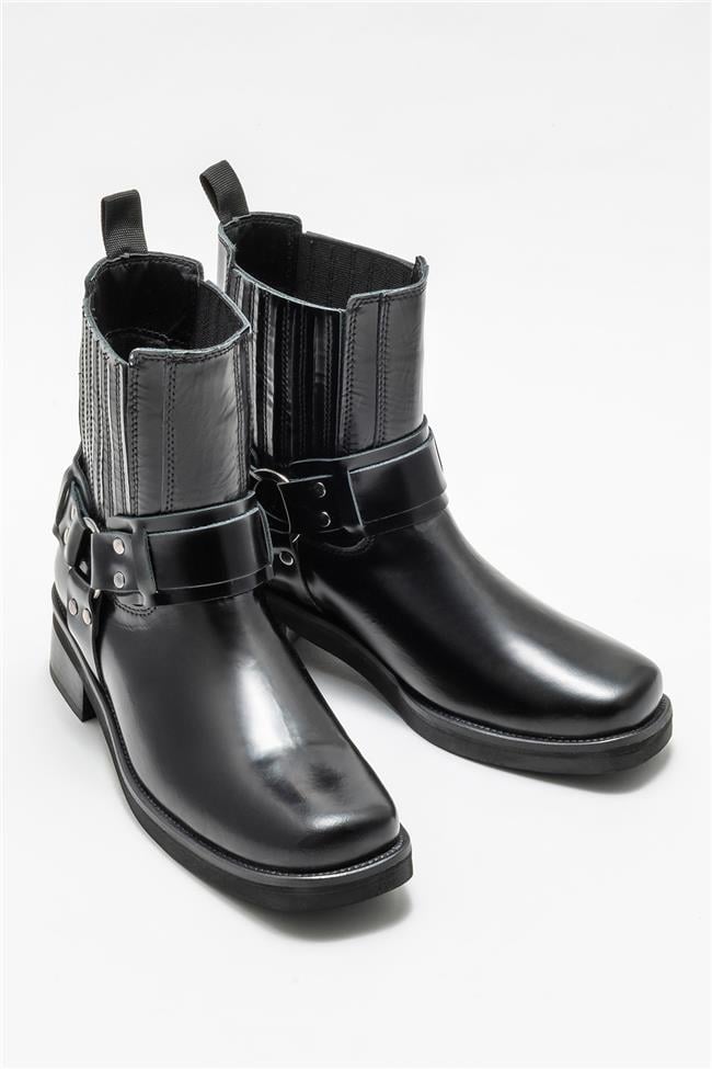 Siyah Deri Kadın Western Bot