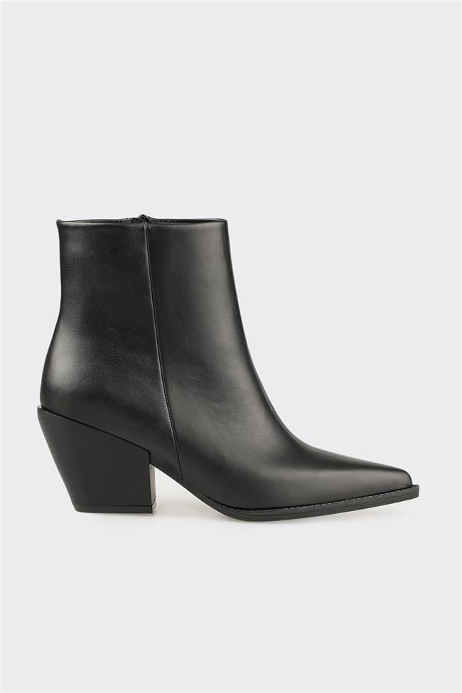 Siyah Deri Kadın Western Bot