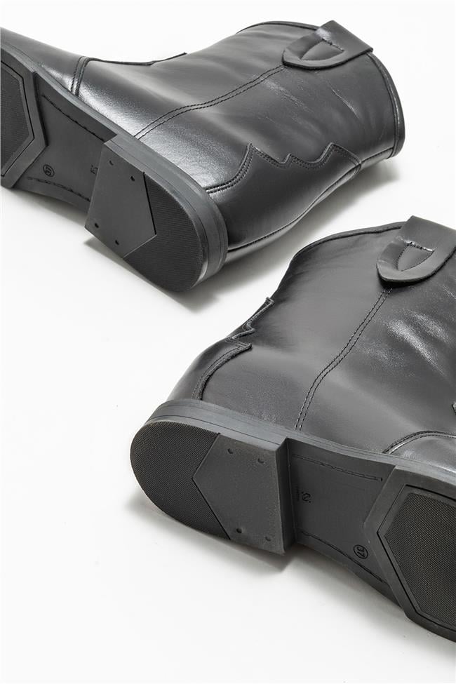 Siyah Deri Kadın Western Bot