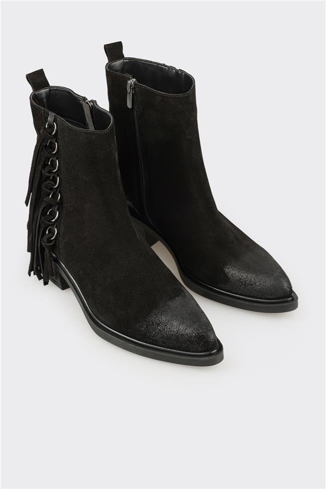 Siyah Deri Kadın Western Bot