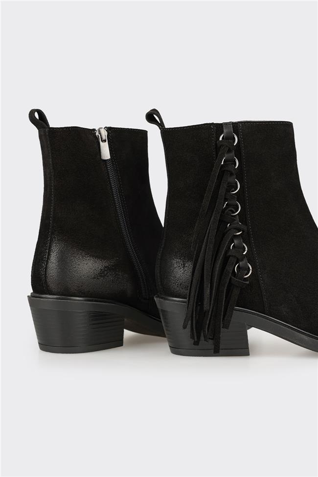 Siyah Deri Kadın Western Bot