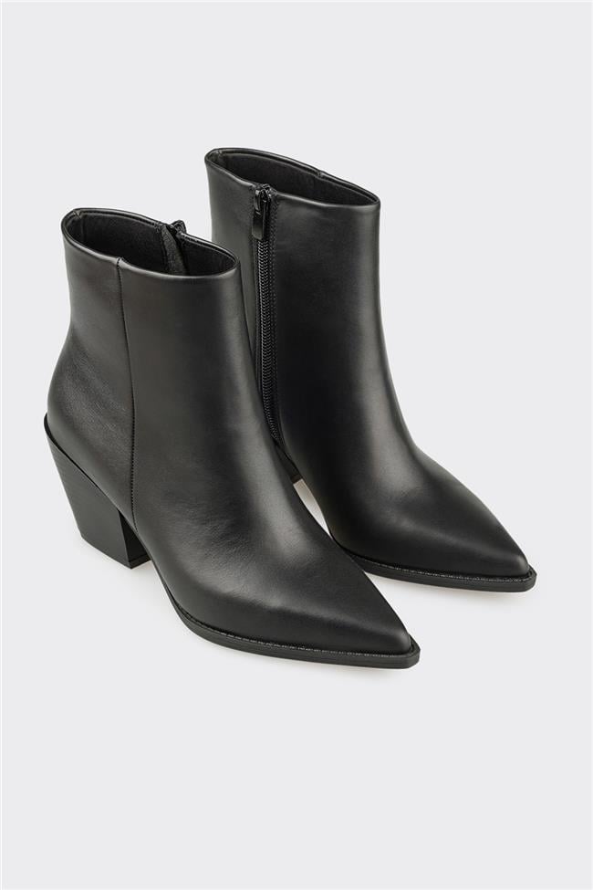 Siyah Deri Kadın Western Bot