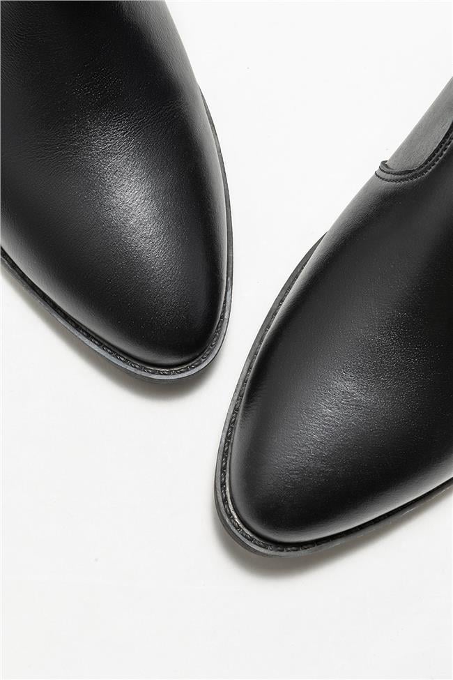 Siyah Deri Kadın Western Bot